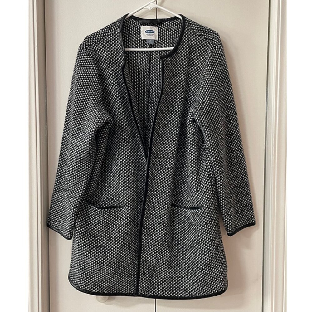 Old Navy Black and White Marl Coatigan | Womens L